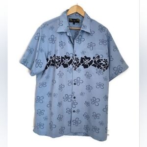 Mens Blue Hawaiian Shirt Honolulu Surf Co Luau Pool Party